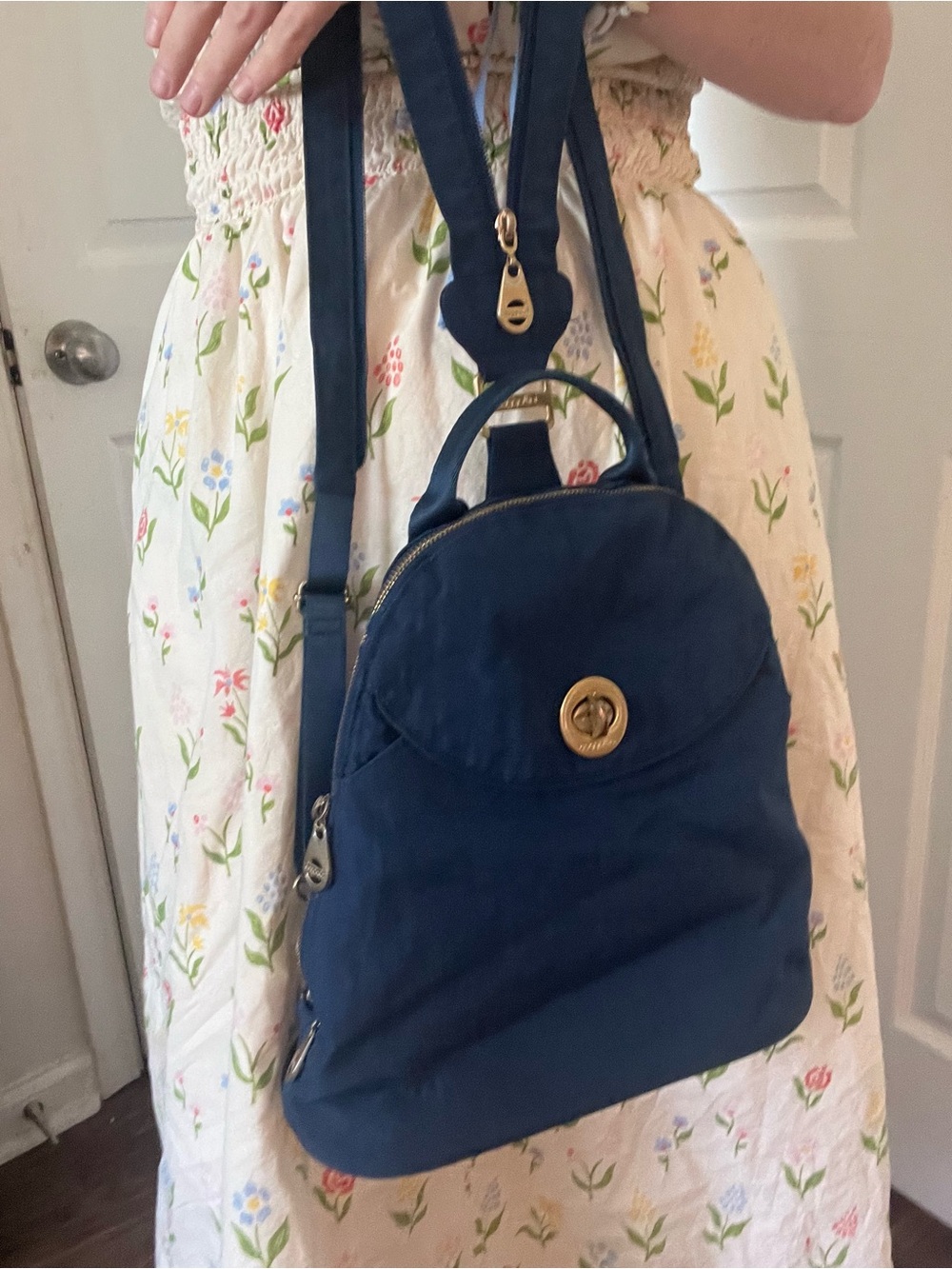 Baggallini Navy Convertible Backpack with Gold Turn-Lock - Picture 10 of 11